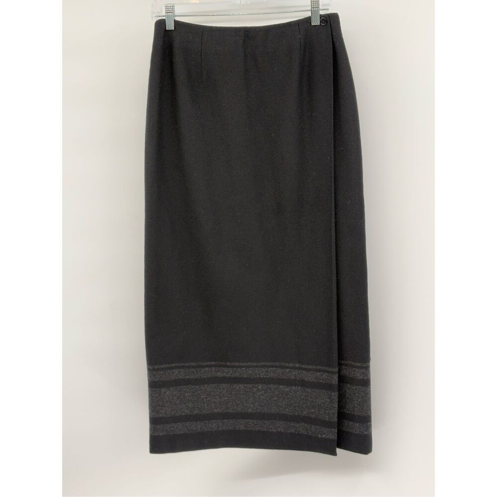 Vintage Talbots Blanket Skirt Long Wrap Women Size 10 Black Gray Wool Blend